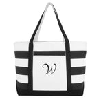 DALIX Striped Beach Bag Tote Bags Handbag Personalized Black Ballent Letter W