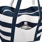 DALIX Premium Beach Bags Striped Navy Blue Zippered Tote Bag Monogrammed M