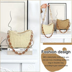 Straw Handbags Purses Crossbody Pocketbook Bag Casual Woven Beach Bags Summer Hobo Hippie Chic Tote Bags with Chain
