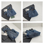 Women's Large Denim Messenger Bag, Hobo Crossbody Tote with 2 Removable Straps & Magnetic Closure, Blue Jean Shoulder Purse