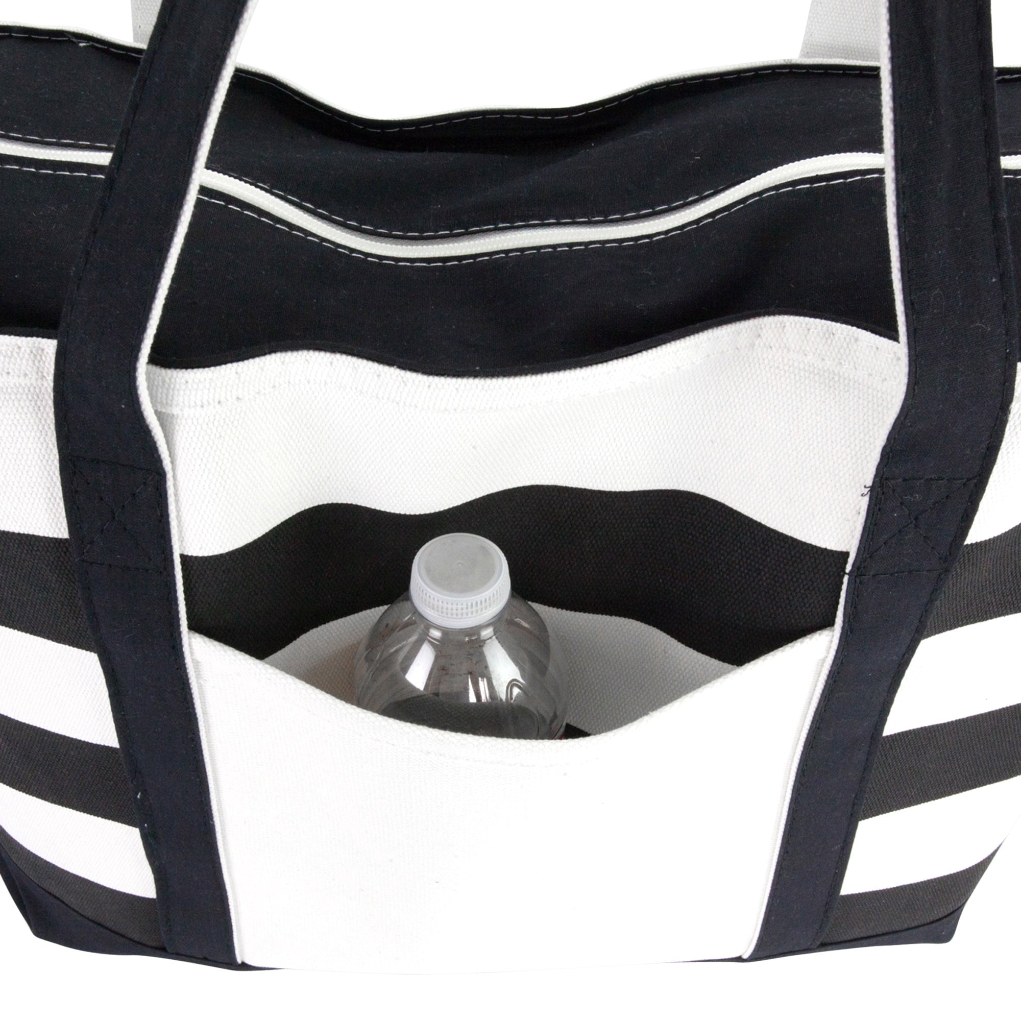 DALIX Striped Beach Bag Tote Bags Handbag Personalized Black Ballent Letter W