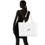 DALIX Large Canvas Tote Bag for Women Work Bag Beach Totes Monogrammed White A