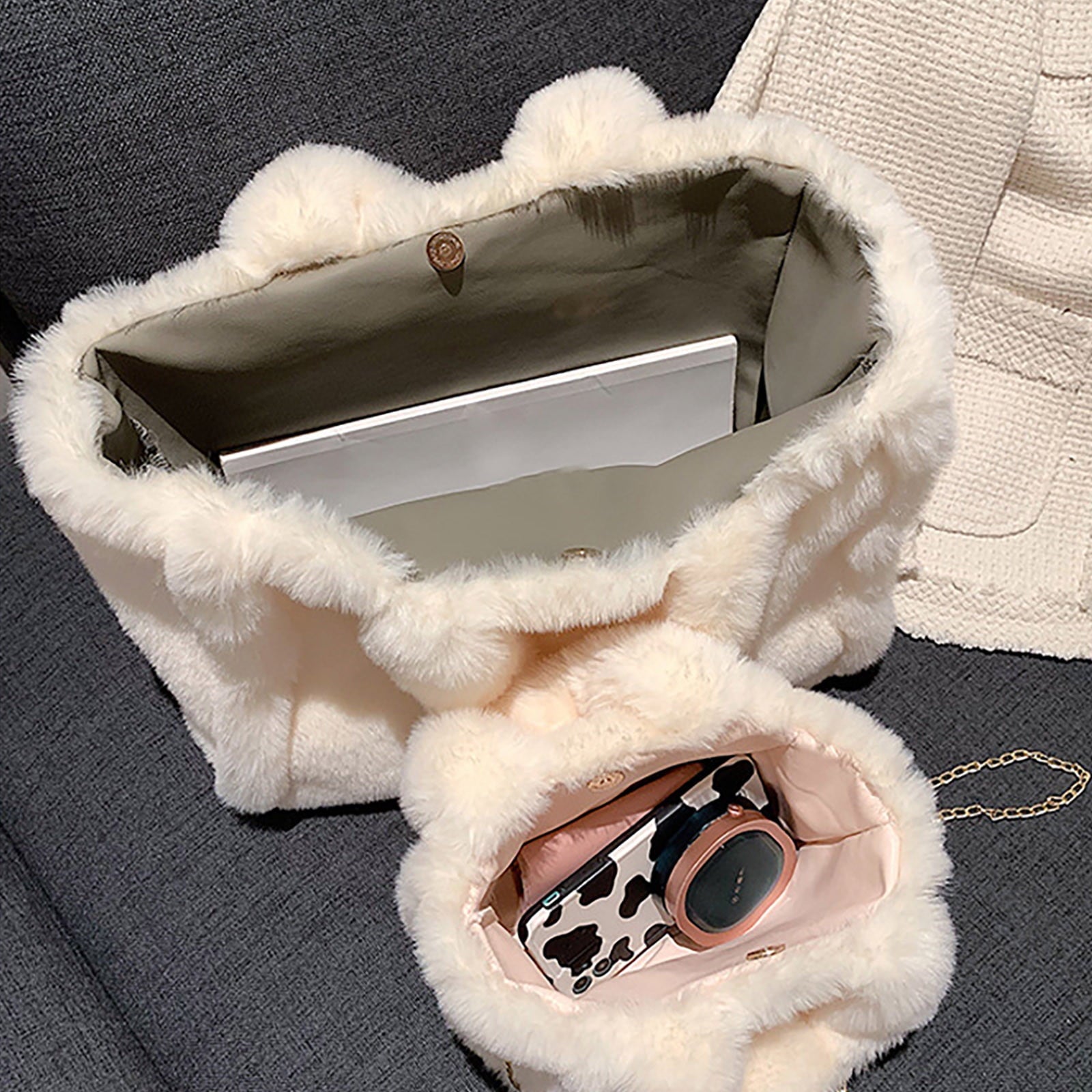 MUSOIE Plush Underarm Bag Ladies Fluffy Shoulder Bag Women Furry Tote Bag Plush Handbag
