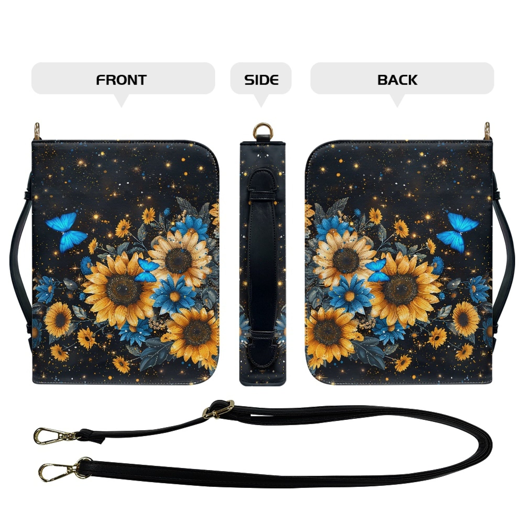 FOR U DESIGNS Galaxy Sunflower Bible Cover for Women Butterfly Leather Personalized Book Organizer Bag Size M Reusable Bible Case with Bookmark for Girls for Bible Study Religious