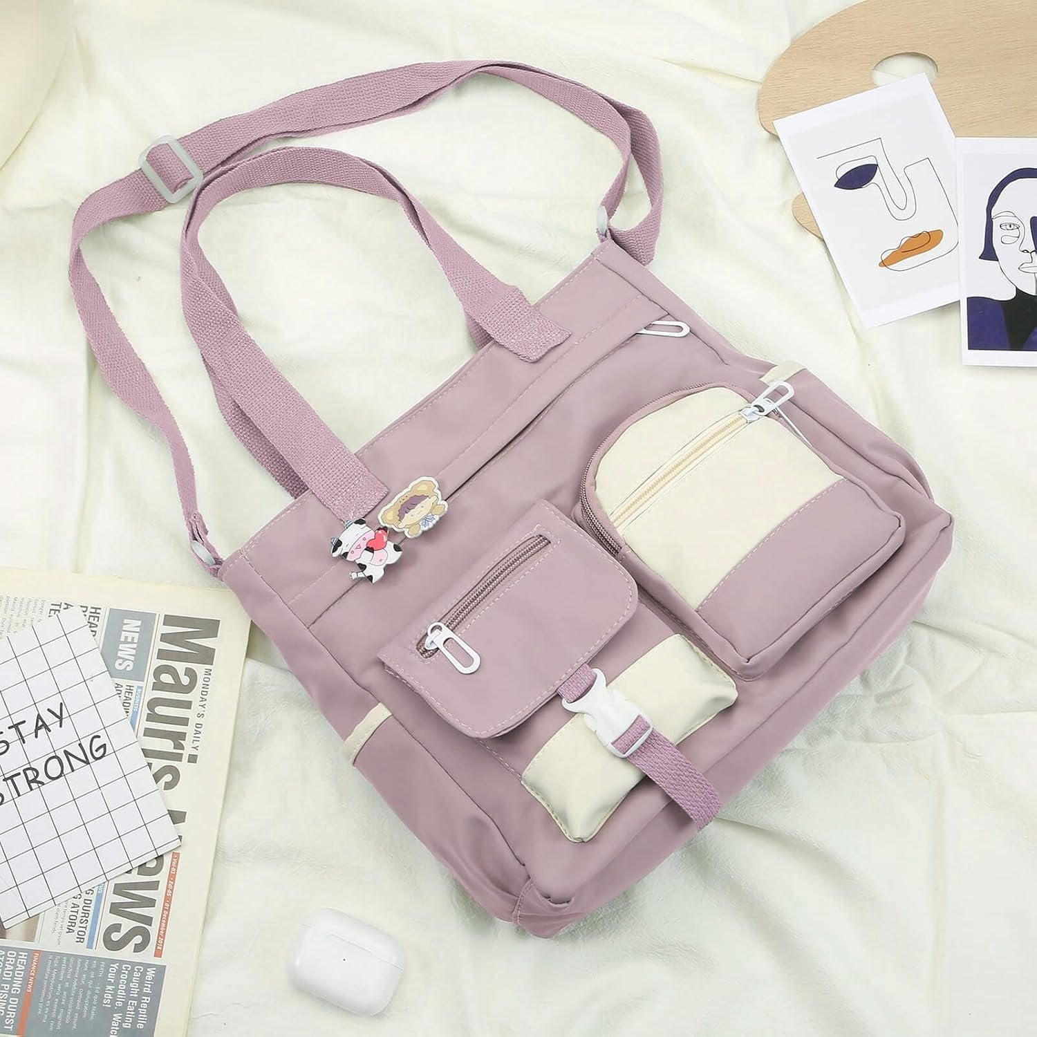 Crossbody Cute Bag for Teens Kawaii Messenger Purse Nylon  Tote Bags