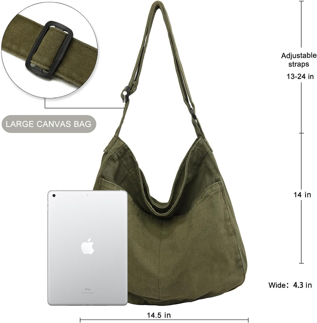 Canvas Tote Bag Casual Hobo Crossbody Shoulder Bag for Women and Men Large Purse Messenger Bag Travel Work