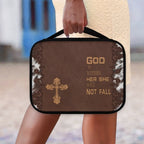 Renewold Casual Cross Bible Case for Men Personalized God is Within Her She Will Not Fall Print Carrier Tote Bag Dustproof Brown Bible Book Covers