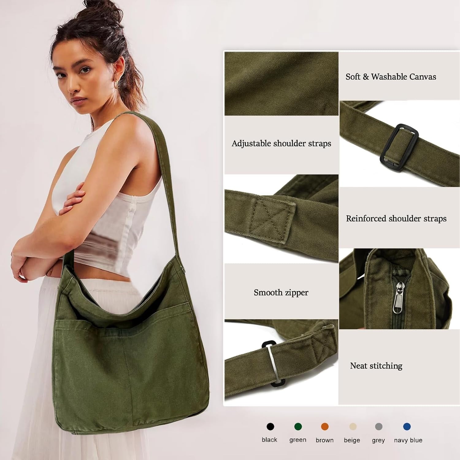 Canvas Tote Bag Casual Hobo Crossbody Shoulder Bag for Women and Men Large Purse Messenger Bag Travel Work