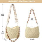 Straw Handbags Purses Crossbody Pocketbook Bag Casual Woven Beach Bags Summer Hobo Hippie Chic Tote Bags with Chain
