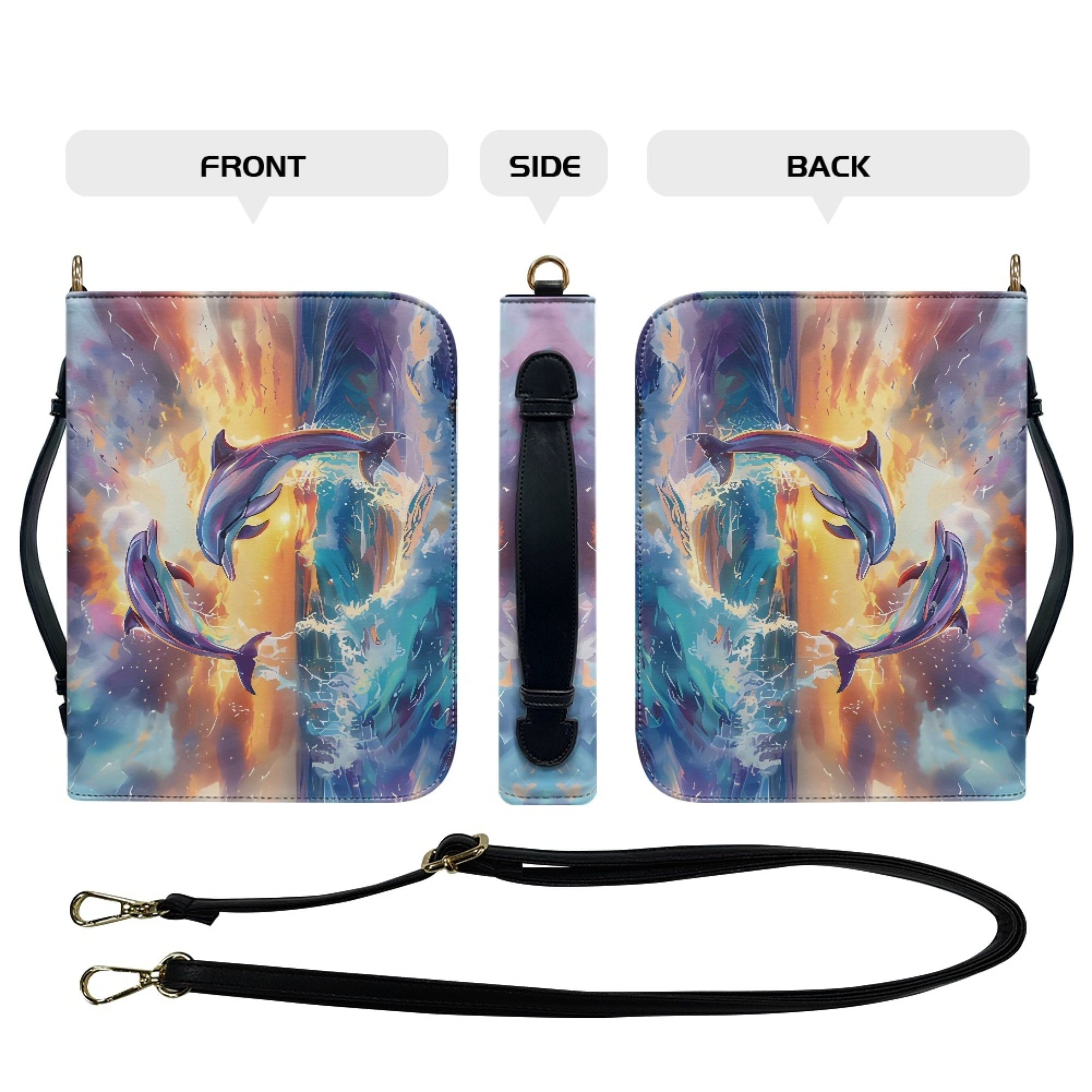 FOR U DESIGNS Ocean Dolphins Bible Bags for Women Tote Portable Sturdy Leather Bible Cover Size Large Holistic Leather Bible Bags Personalized Multifunctional Bible Book Carrying Case