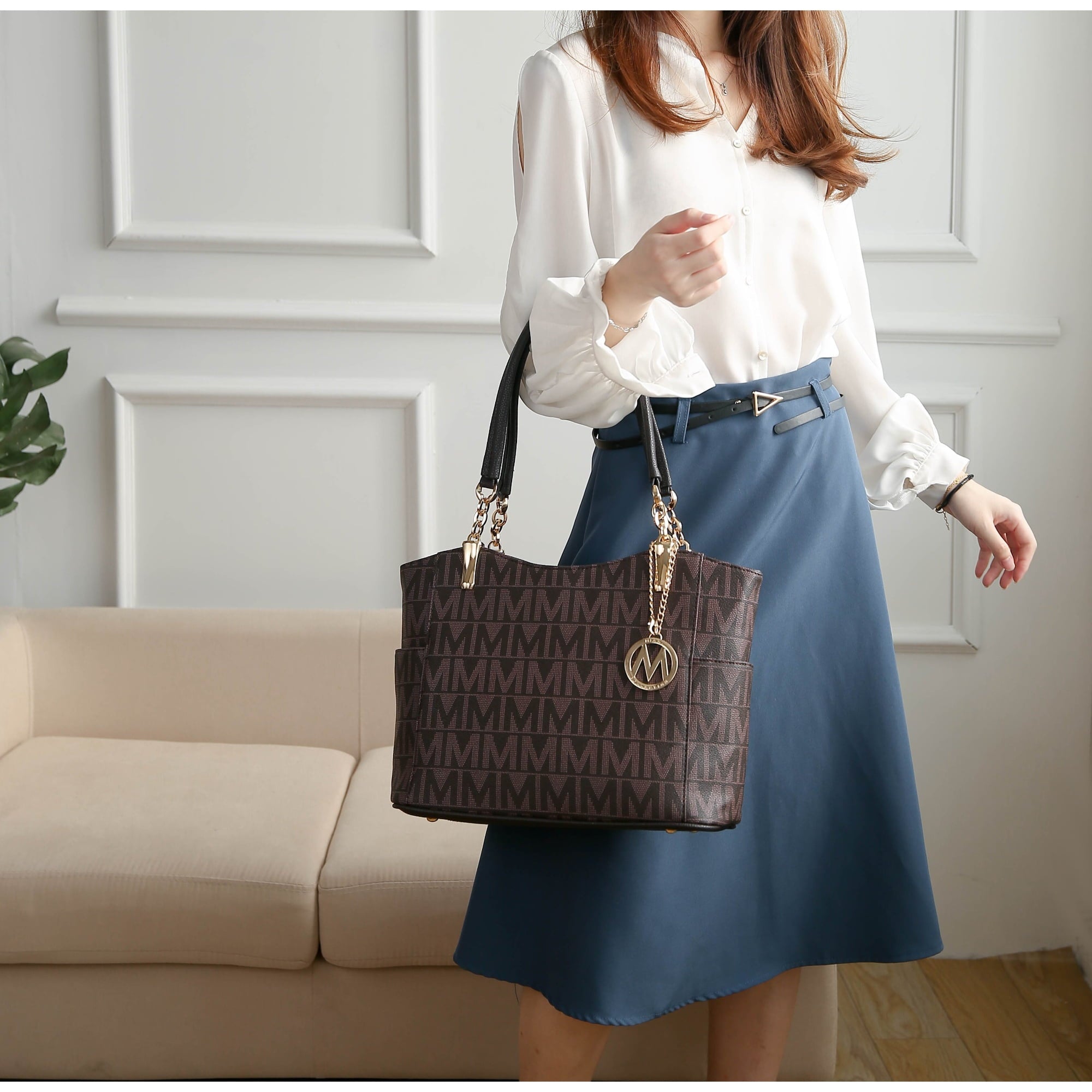 MKF Collection Braylee M Signature Women's Tote Bag, Functional Purse Handbag by Mia K - Light Blue