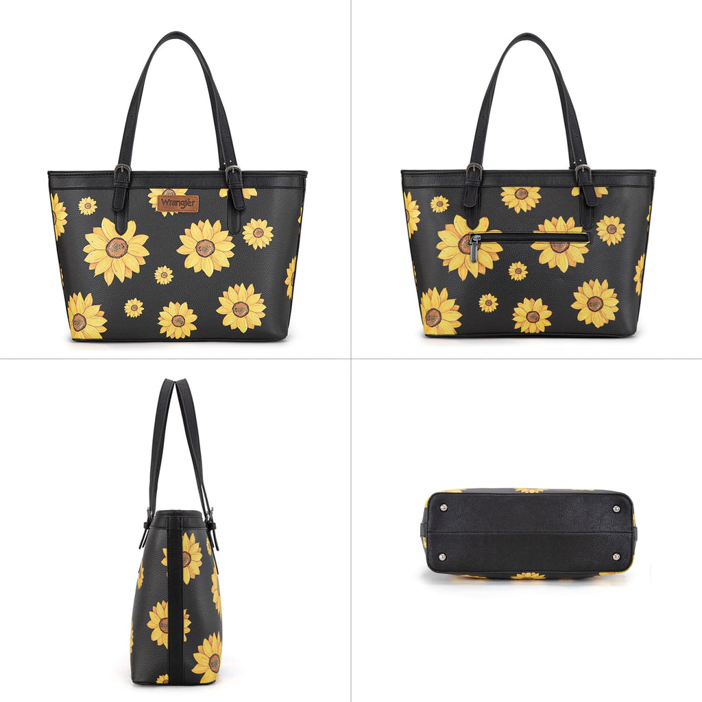 Montana West Women's Wrangler Tote Bag - Sunflower Floral Purse, Western Style Shoulder Bag, Ideal Memory-Keeper, Black