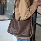 AOUNQ Hobo Bags for Women, Vegan Leather Shoulder Handbag, Stylish Slouchy Tote Bag, Crossbody Purses with Adjustable Wide Strap, Brown