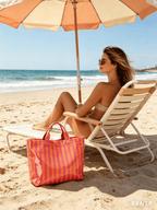 WANDF PVC Tote Bag for Women,Plastic Tote Bags for Shopping,Travel,Work,Classic Woman Handbags with Inner Pocket,Eco-Friendly Gift Bag for Ladies,Mom,Sister,Besties(Orange Pink Stripe)