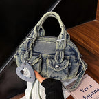 Baguery Women's Denim Messenger Bag - Cute Pendant Small Casual Crossbody, Chic Shoulder Handbag for Travel/Daily Use​