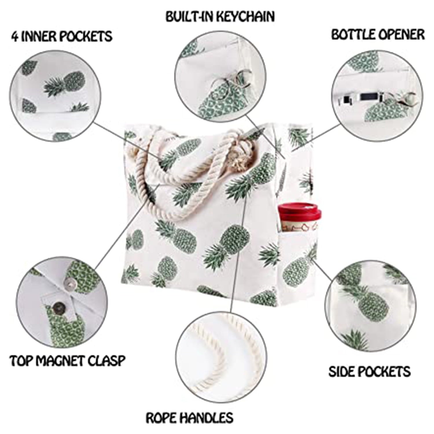 Extra Large Waterproof Canvas Beach Bag With 4 Inner Pockets Personalized Tote Bag Travel Handbag for Women Beach Travel Gym Swim Holiday Short Trip Weekend Getaway Overnight Gift for Friend Women
