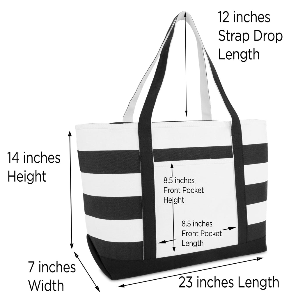 DALIX Striped Beach Bag Tote Bags Handbag Personalized Black Ballent Letter W