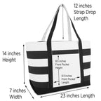 DALIX Striped Beach Bag Tote Bags Handbag Personalized Black Ballent Letter W