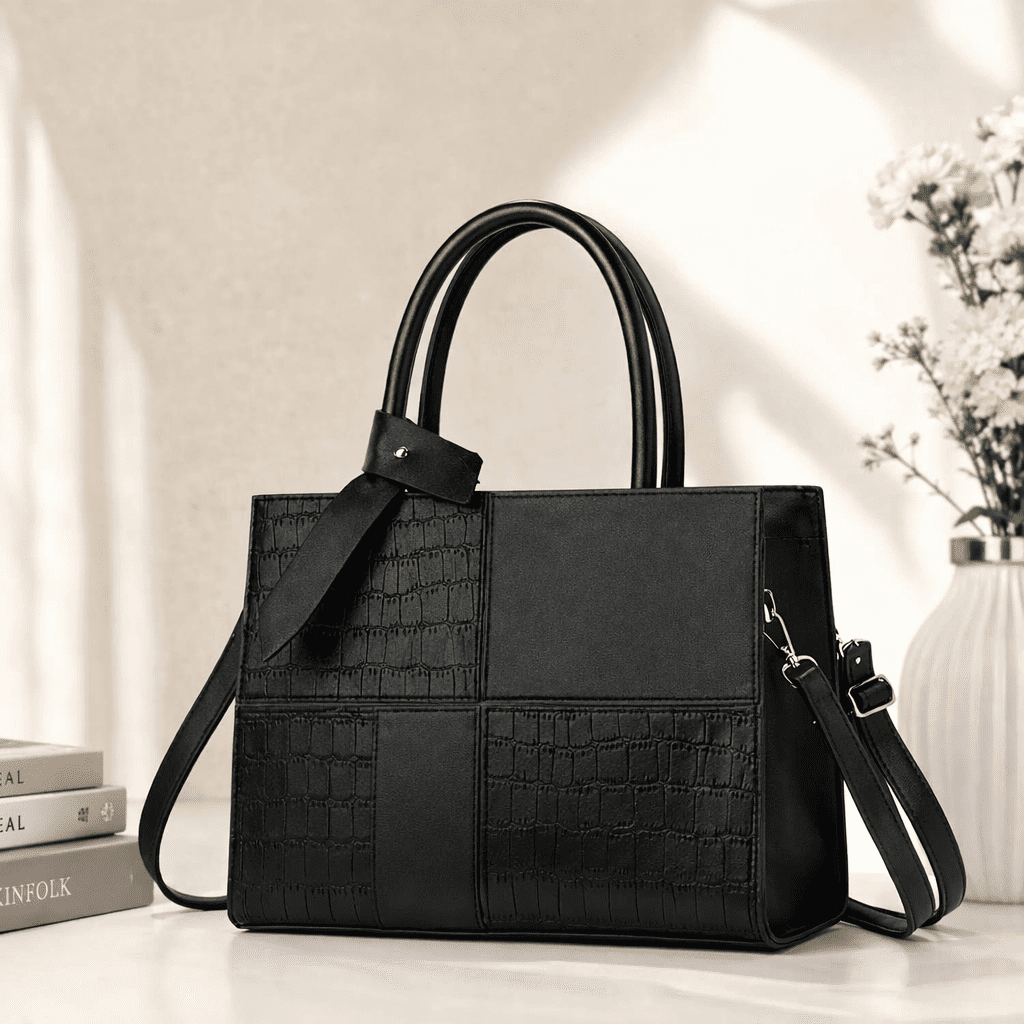 AVMPRO Women's PU Solid Tote Shoulder Handbag, Black