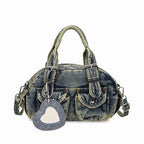 Baguery Women's Denim Messenger Bag - Cute Pendant Small Casual Crossbody, Chic Shoulder Handbag for Travel/Daily Use​