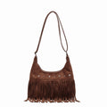 Baguery Women's Fringe Tote Bag - Western Star Studded Vintage Faux Suede Hobo/Shoulder Bag for Daily Casual (11.02×7.09×2.36in)​