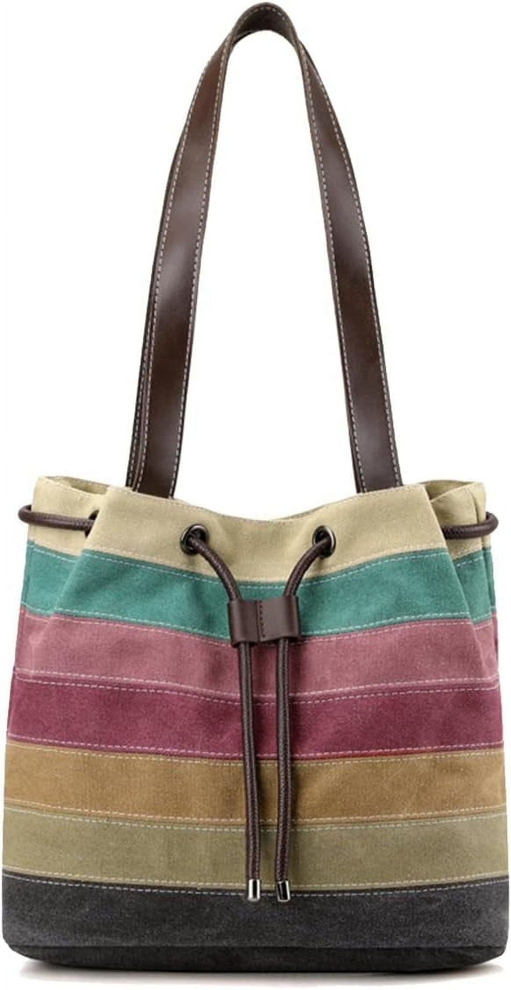 Canvas Shoulder Bag for Women Multi-Colour Striped Handbag Casual Top Handle Bag Large Hobo Bag Multi-Pocket Tote Bag