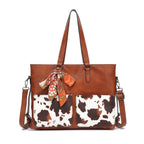 Cow Print Handbag Set for Women 2-Piece, Fashion Shoulder & Crossbody Purse, Spacious PU Leather Tote with Adjustable Strap for Work, Travel, Daily Use (Black/Red/Brown)