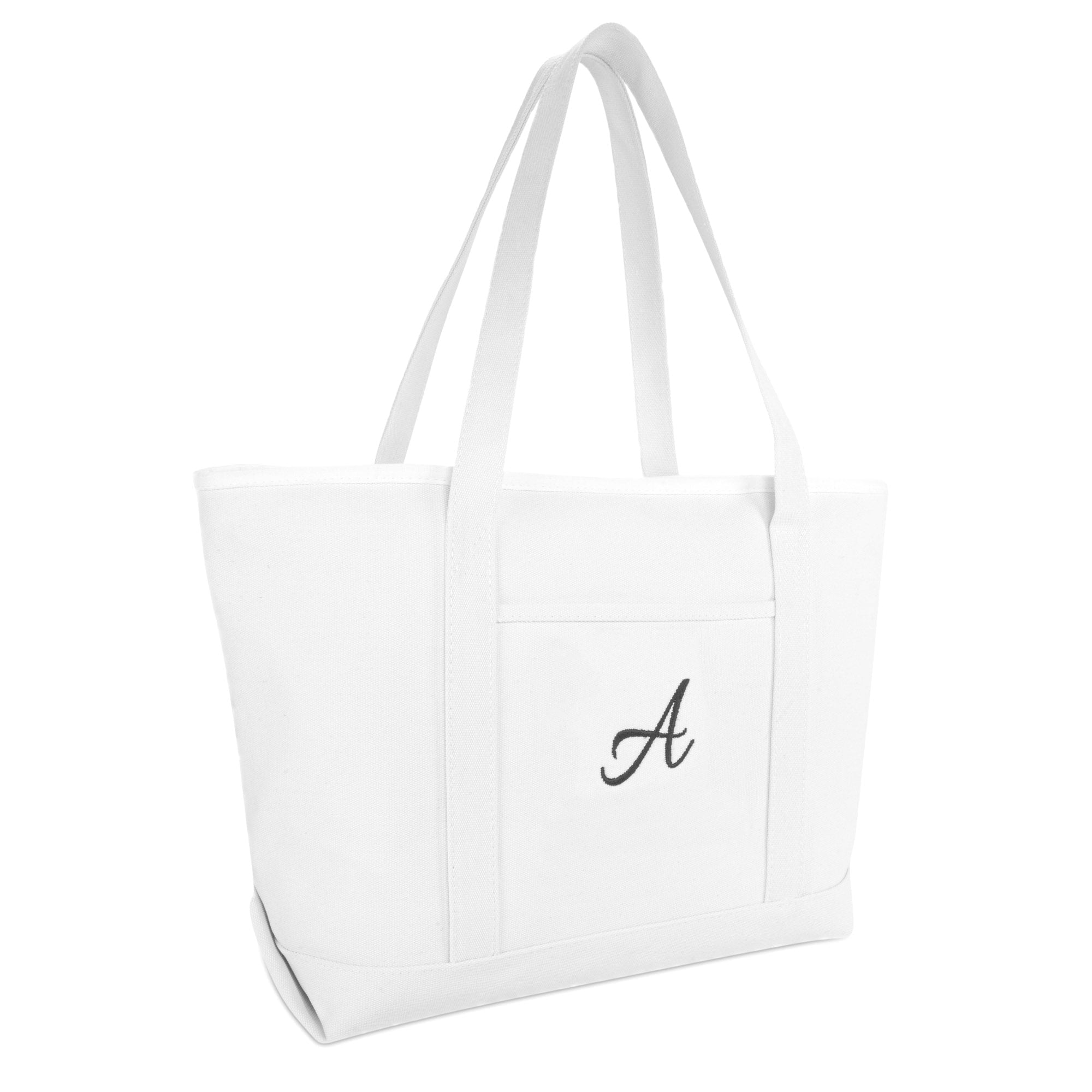 DALIX Large Canvas Tote Bag for Women Work Bag Beach Totes Monogrammed White A