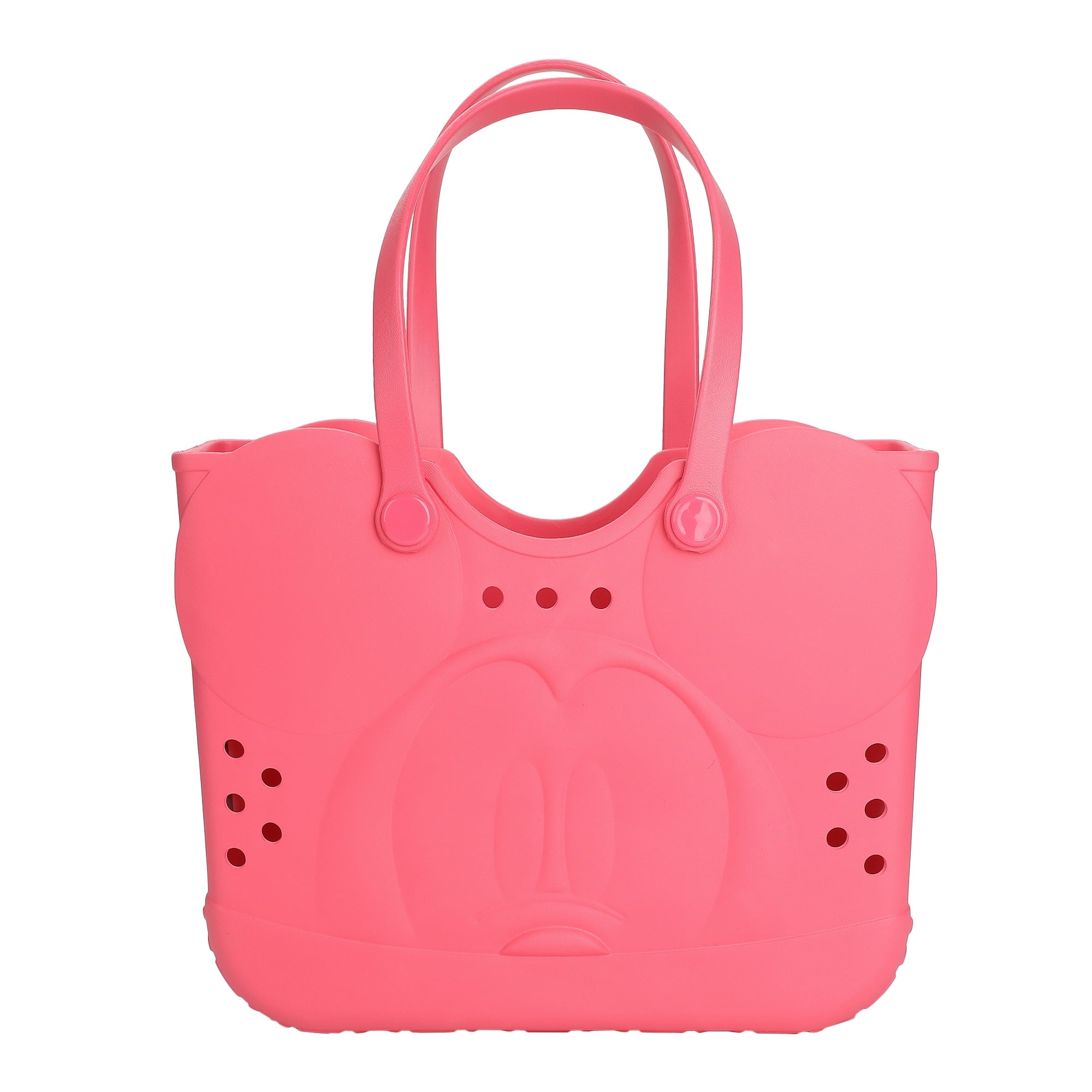 Disney Mickey Mouse Face 16.5" Adult Black Pink Water-Resistant Rubber Molded Large Tote Beach Swim Bag