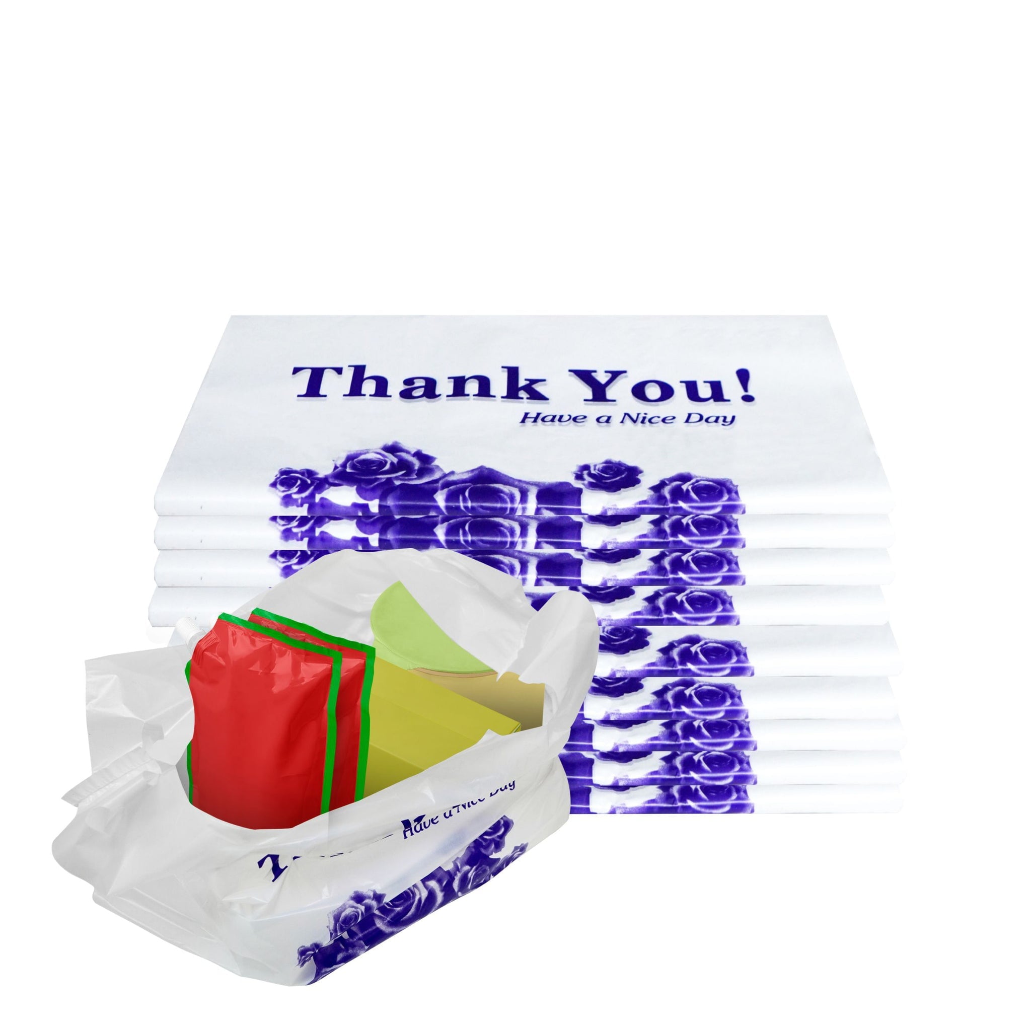 EcoQuality Plastic White Flower T-Shirt Bags 5000ct, 1/8 Shopping Bags, Grocery Bags, Poly Bags, Multi-Use, Medium Size, Reusable Carry Out Bags (17 x 10 x 6 inches) (16 Micron)