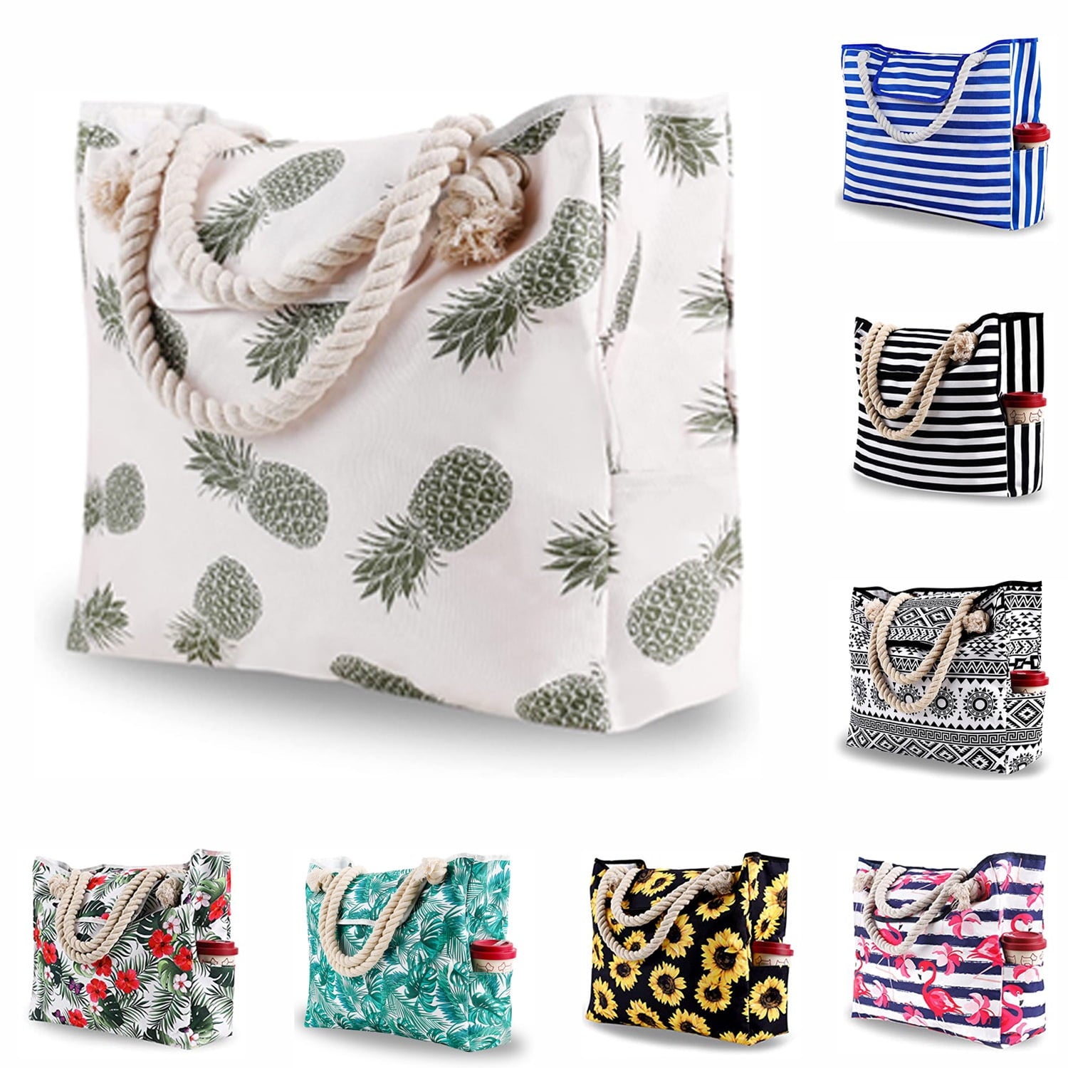Extra Large Waterproof Canvas Beach Bag With 4 Inner Pockets Personalized Tote Bag Travel Handbag for Women Beach Travel Gym Swim Holiday Short Trip Weekend Getaway Overnight Gift for Friend Women