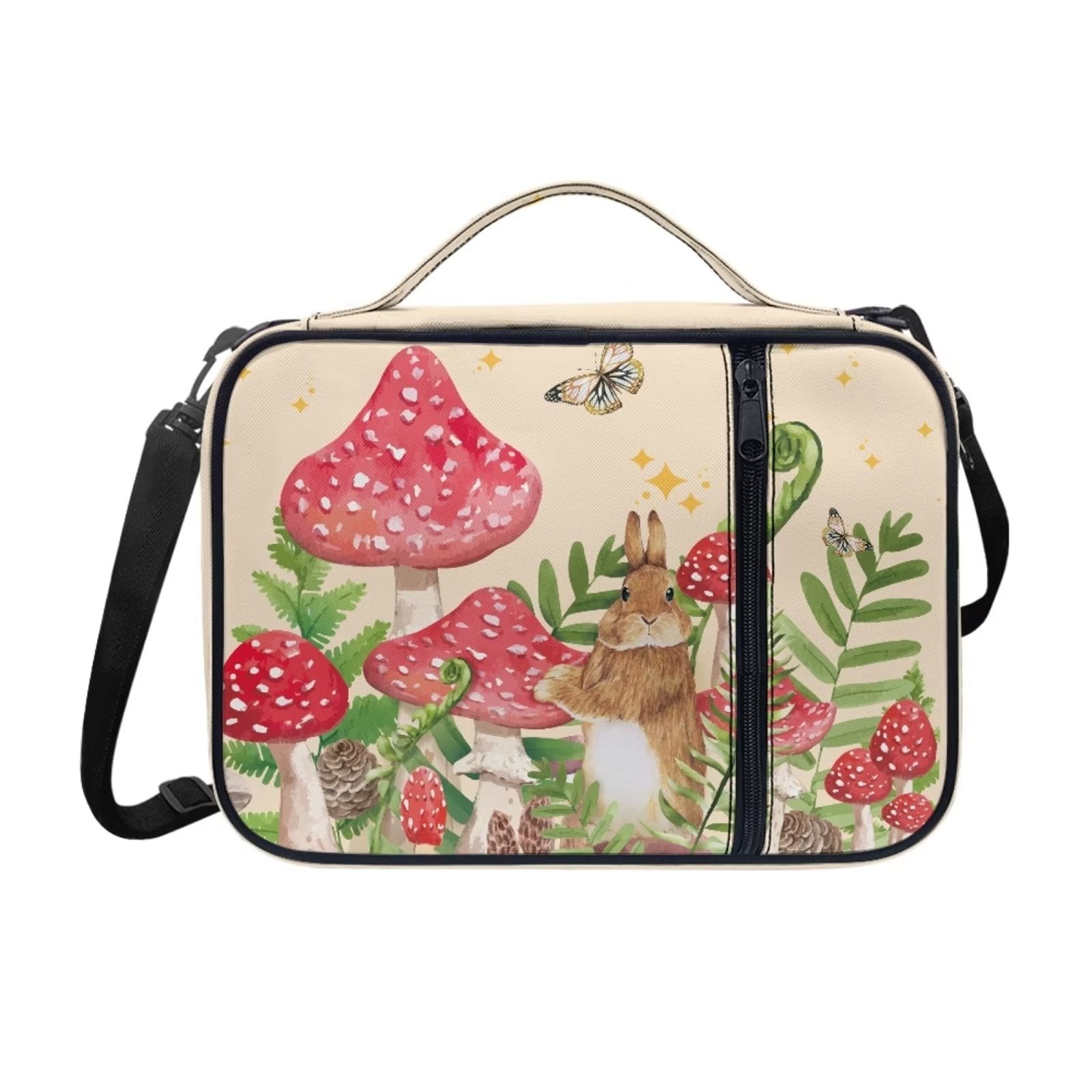 FKELYI Mushroom and Rabbit Bible Case with Shoulder Strap Durable Bible Case Purse for Women Large Capacity Church Bible Handle Bags