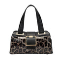 Genuine leather, leopard print, pillow-shaped handbag, wallet, women's, large capacity, detachable shoulder strap, storage bag
