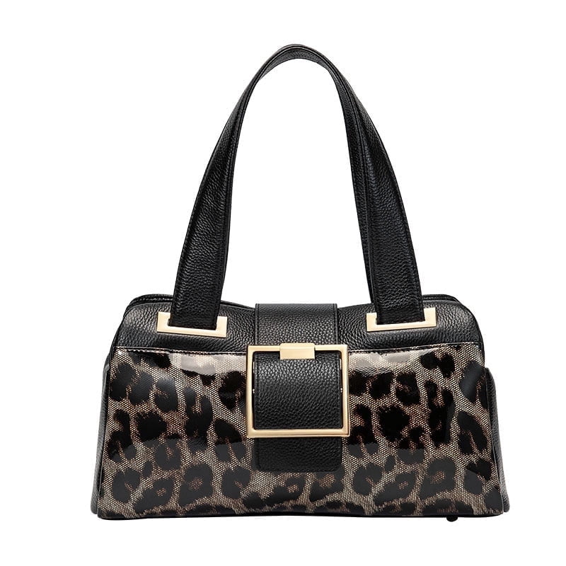 Genuine leather, leopard print, pillow-shaped handbag, wallet, women's, large capacity, detachable shoulder strap, storage bag