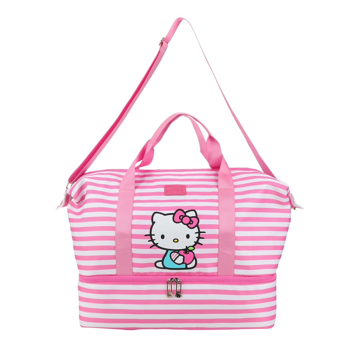 Hello Kitty Character 17" Pink & White Striped Duffle Bag