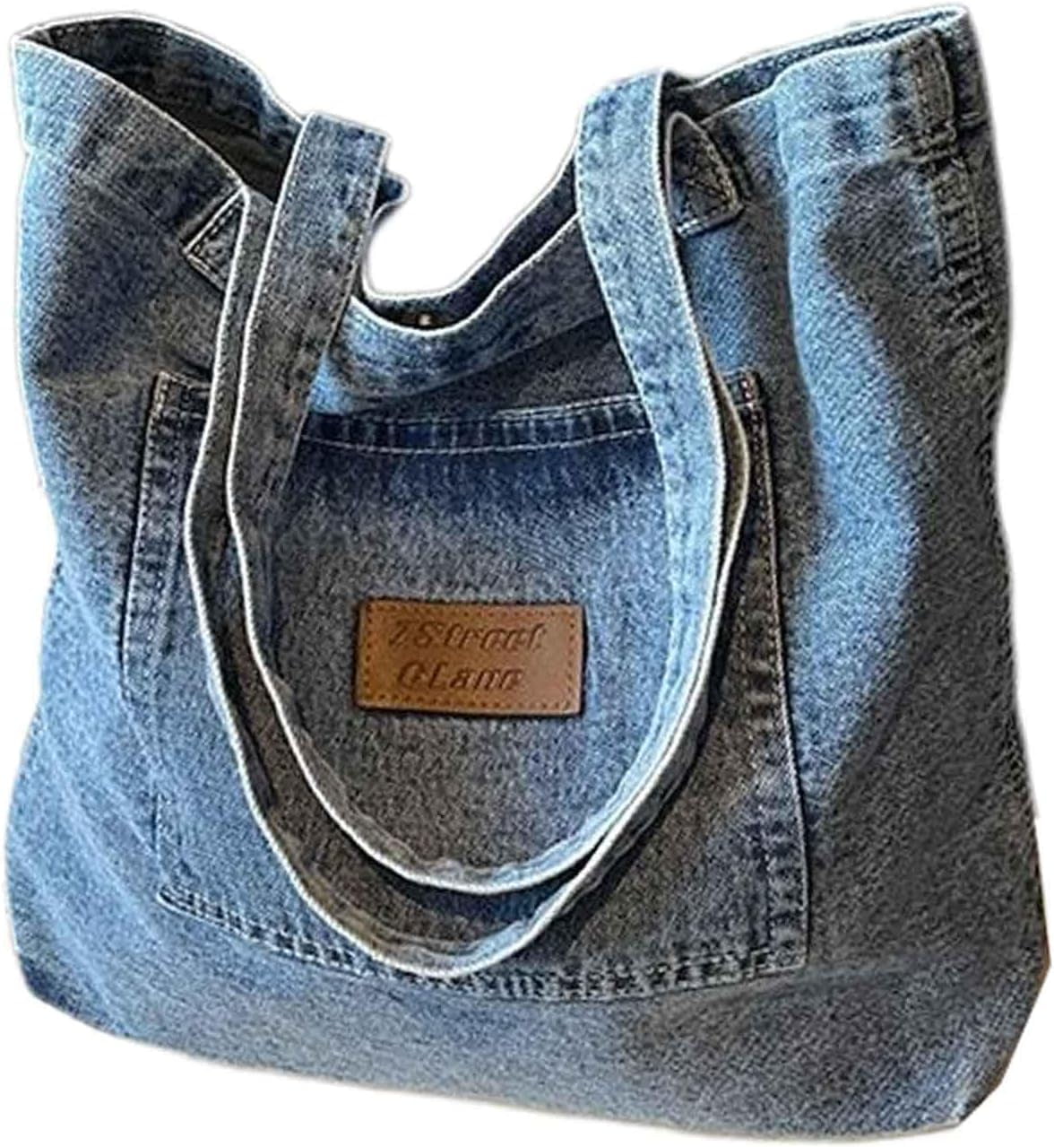 JennyShop  Denim Canvas Bag, Casual Handheld/Shoulder Carryall Bag, Hot Sale Large Capacity Tote - Niche Artistic Shopping Bag,
