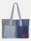 Kacey Lee Women's Denim Tote Bag, Hickory Stripe and Patchwork