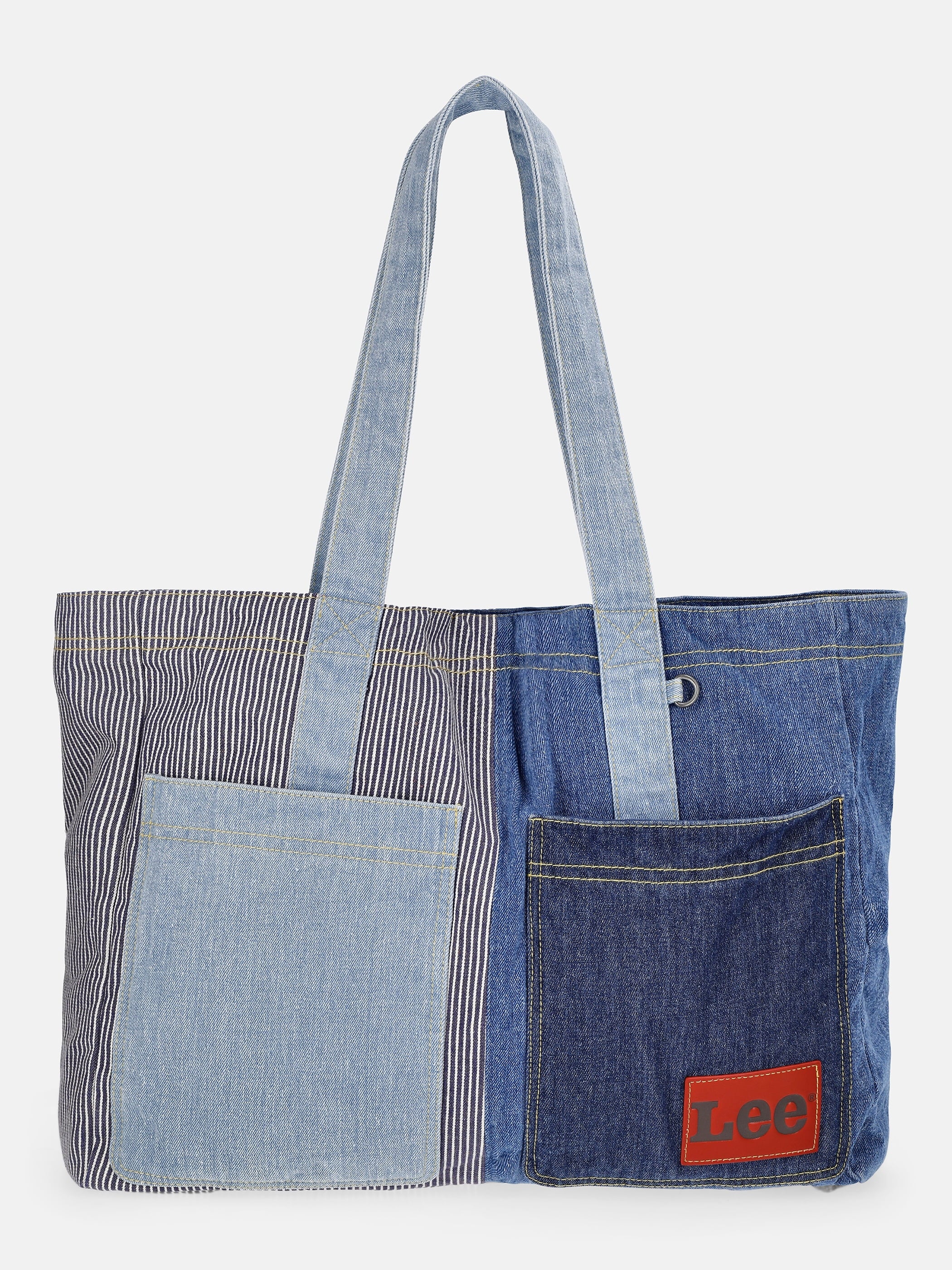 Kacey Lee Women's Denim Tote Bag, Hickory Stripe and Patchwork