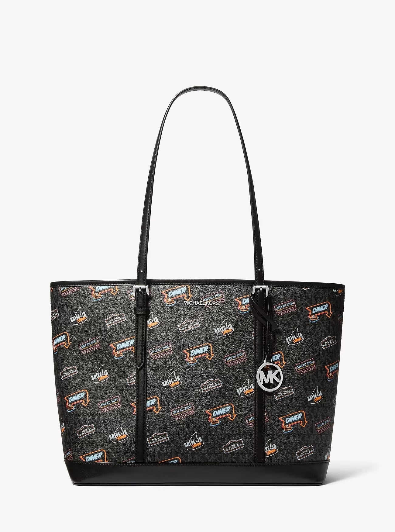 Michael Kors  Jet Set Large Printed Signature Logo Tote Bag -Black