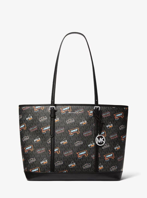 Michael Kors  Jet Set Large Printed Signature Logo Tote Bag -Black