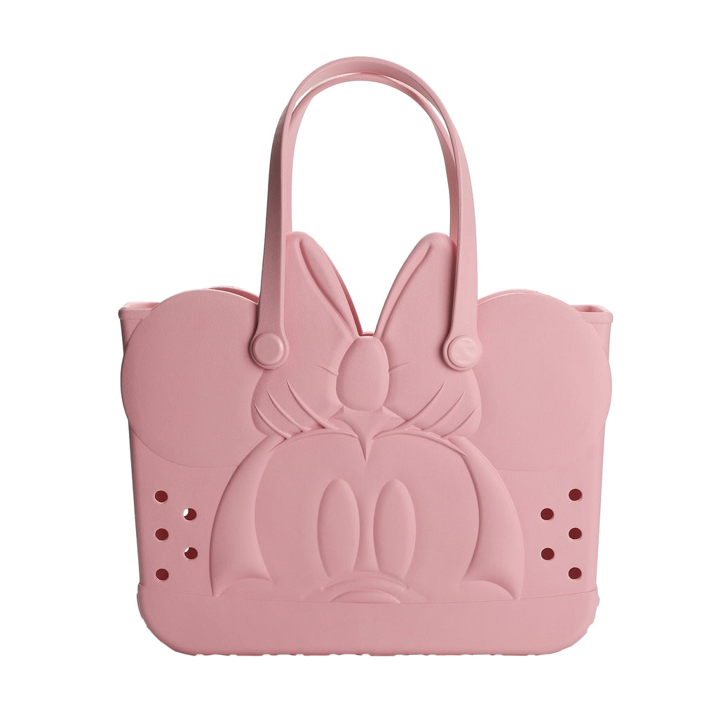 Disney Minnie Mouse EVA Gummy Tote Bag - Waterproof Rubber Beach Bag, Pink Minnie Design, Large 16.5" Carry-All for Pool, Travel & Everyday Use