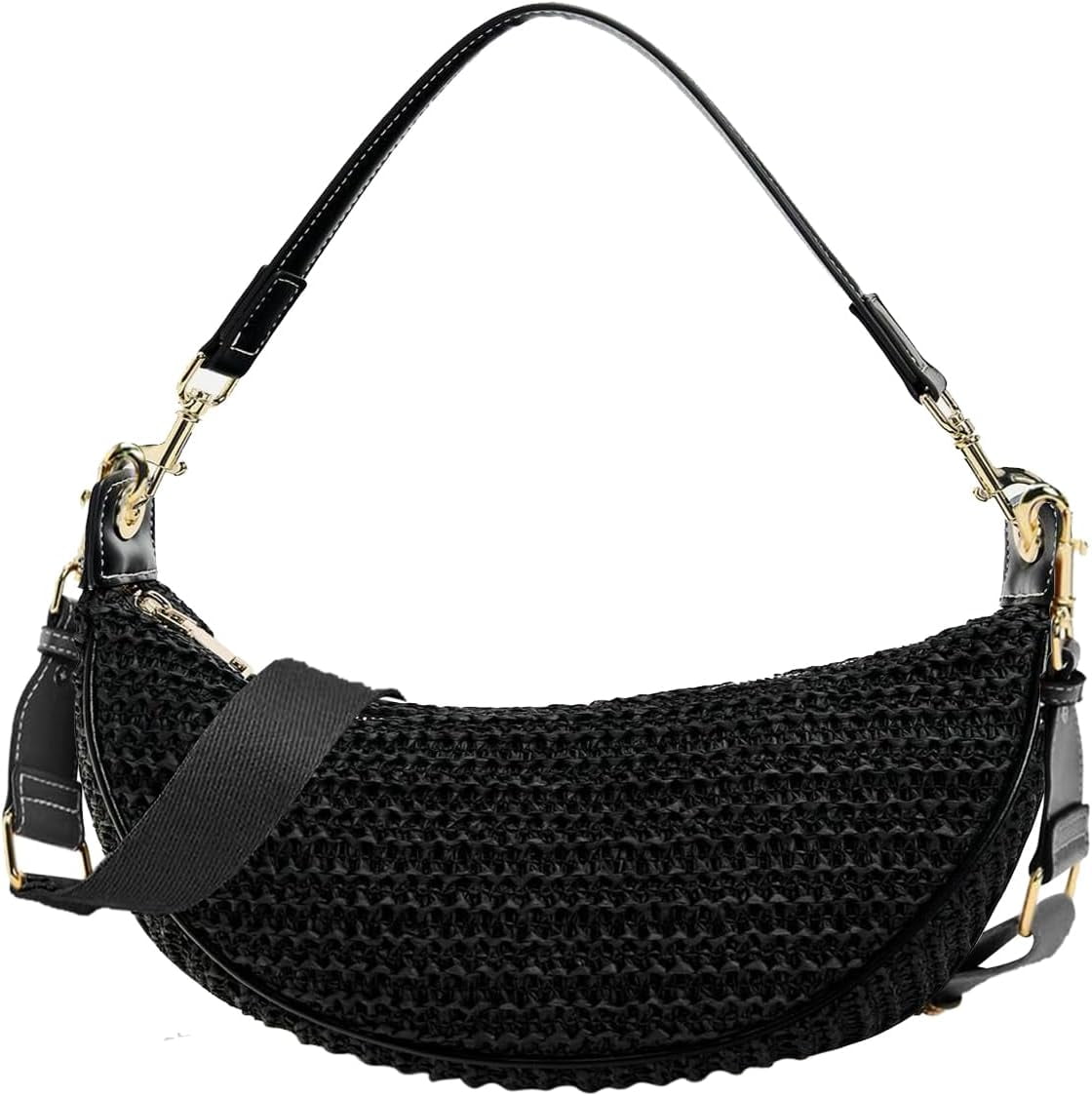 Straw Crossbody Bags for Women Beach Woven Hobo Handbag Summer Chic Crescent Shoulder Purses with Adjustable Strap 2024