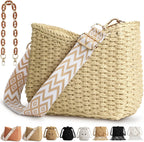 Straw Handbags Purses Crossbody Pocketbook Bag Casual Woven Beach Bags Summer Hobo Hippie Chic Tote Bags with Chain
