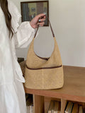 Summer Beach Straw Bags for Women Retro Design Female Pocket Commuter Tote Handbags Seaside Travel Ladies Woven Underarm Bag