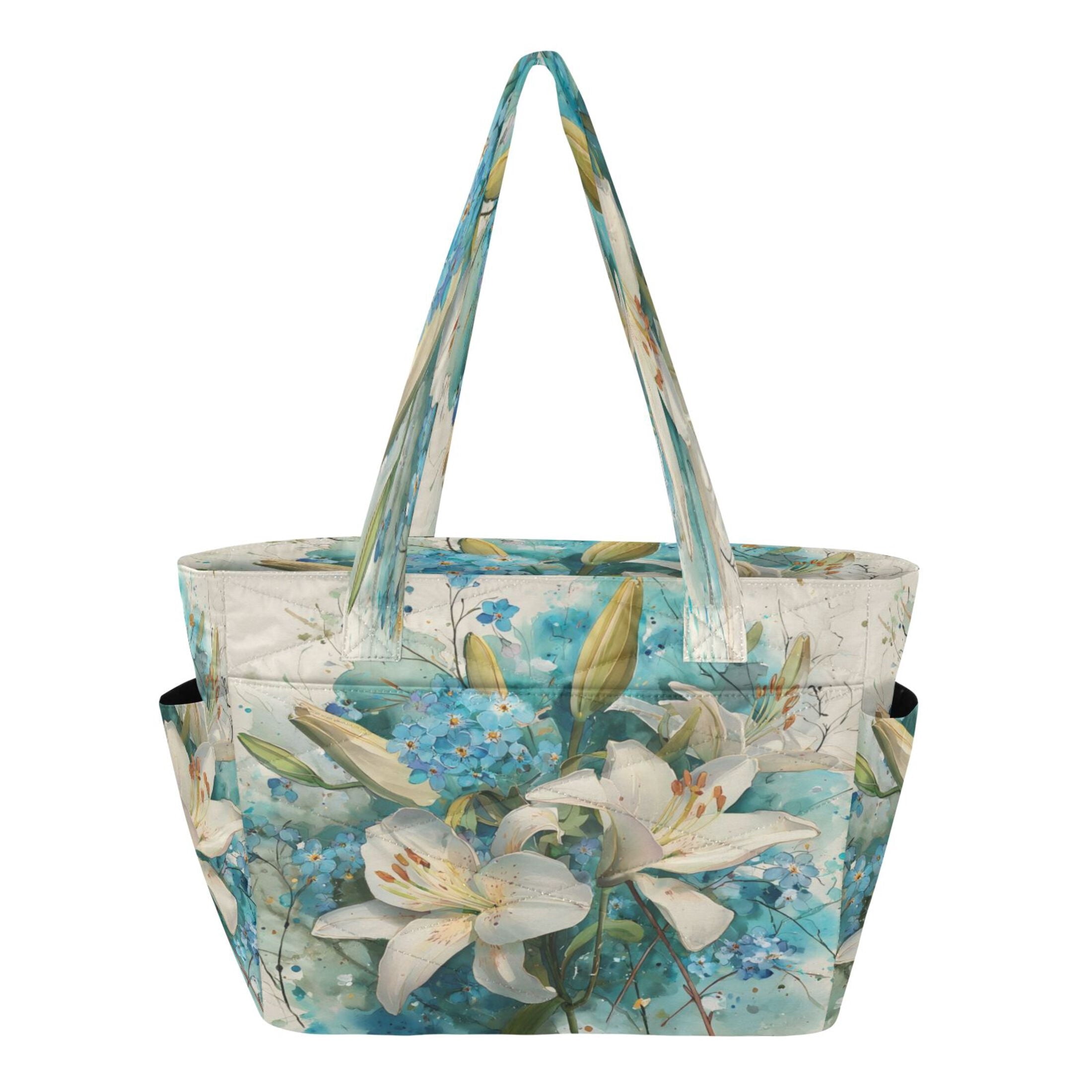 Tote Bag Quilted Tote Bag Women's Tote Handbags Suitable for Work, Beach, Travel and Shopping Pure Elegant White Lily