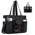 Canvas Tote Bag for Women With Pockets, Kabaqoo Work Crossbody Everyday Satchel, Purses Shoulder Tote Bag