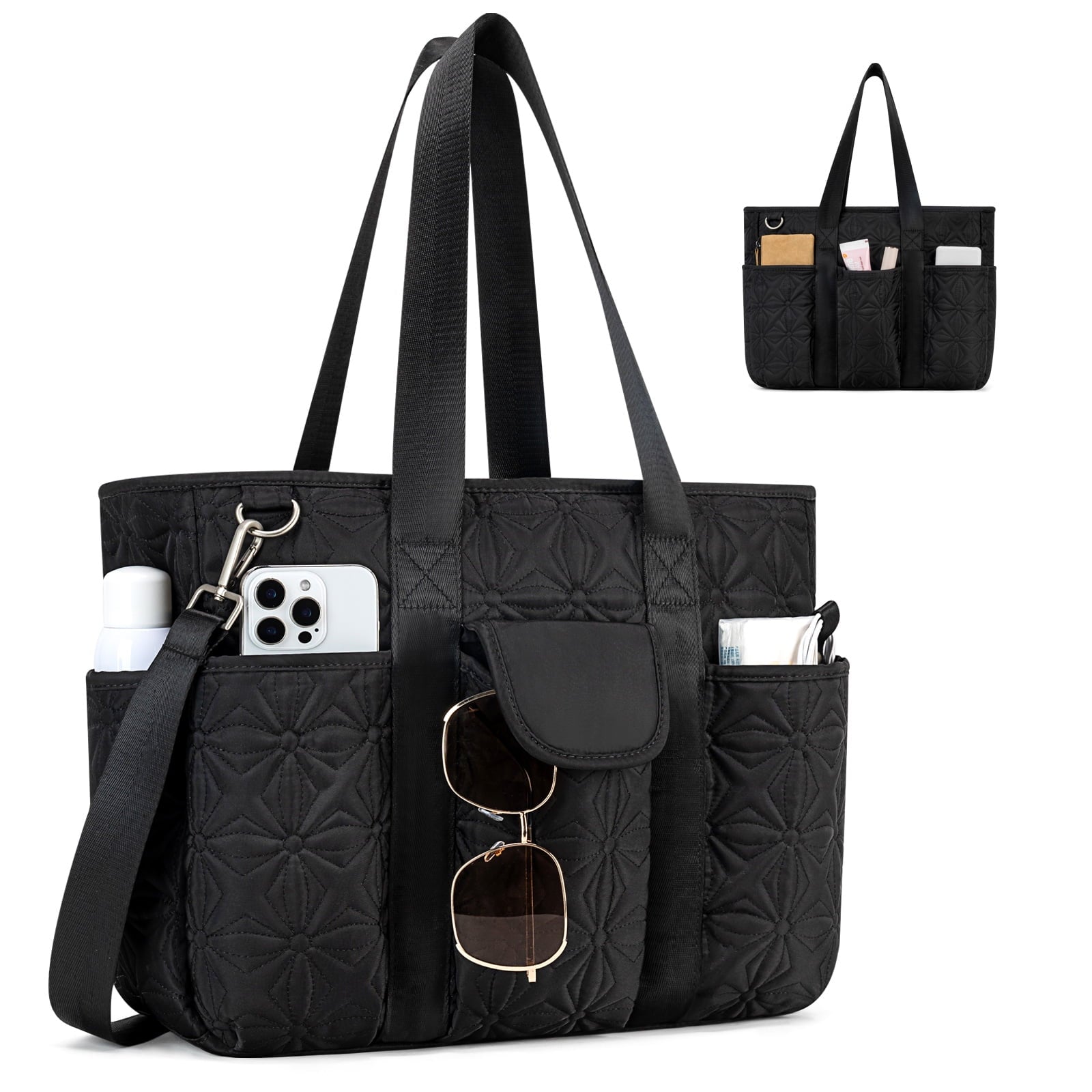 Canvas Tote Bag for Women With Pockets, Kabaqoo Work Crossbody Everyday Satchel, Purses Shoulder Tote Bag