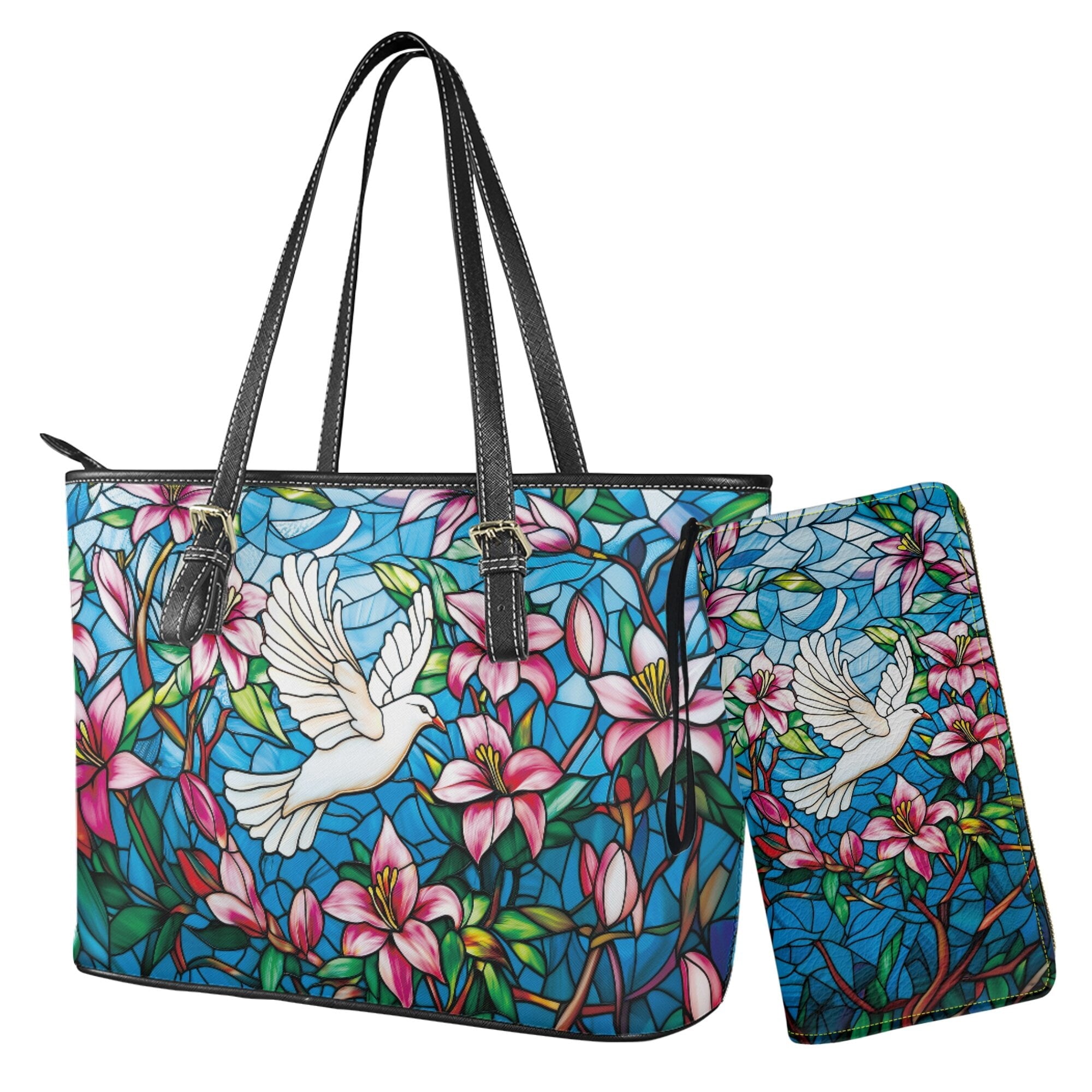 Tutolipy Dove of Peace Lily Printed Women's Shoulder Handbag,Tote Bag Portable Purse Ladies Wallet Purse,Handbag with Adjustable Strap and Zipper for Walking Travel