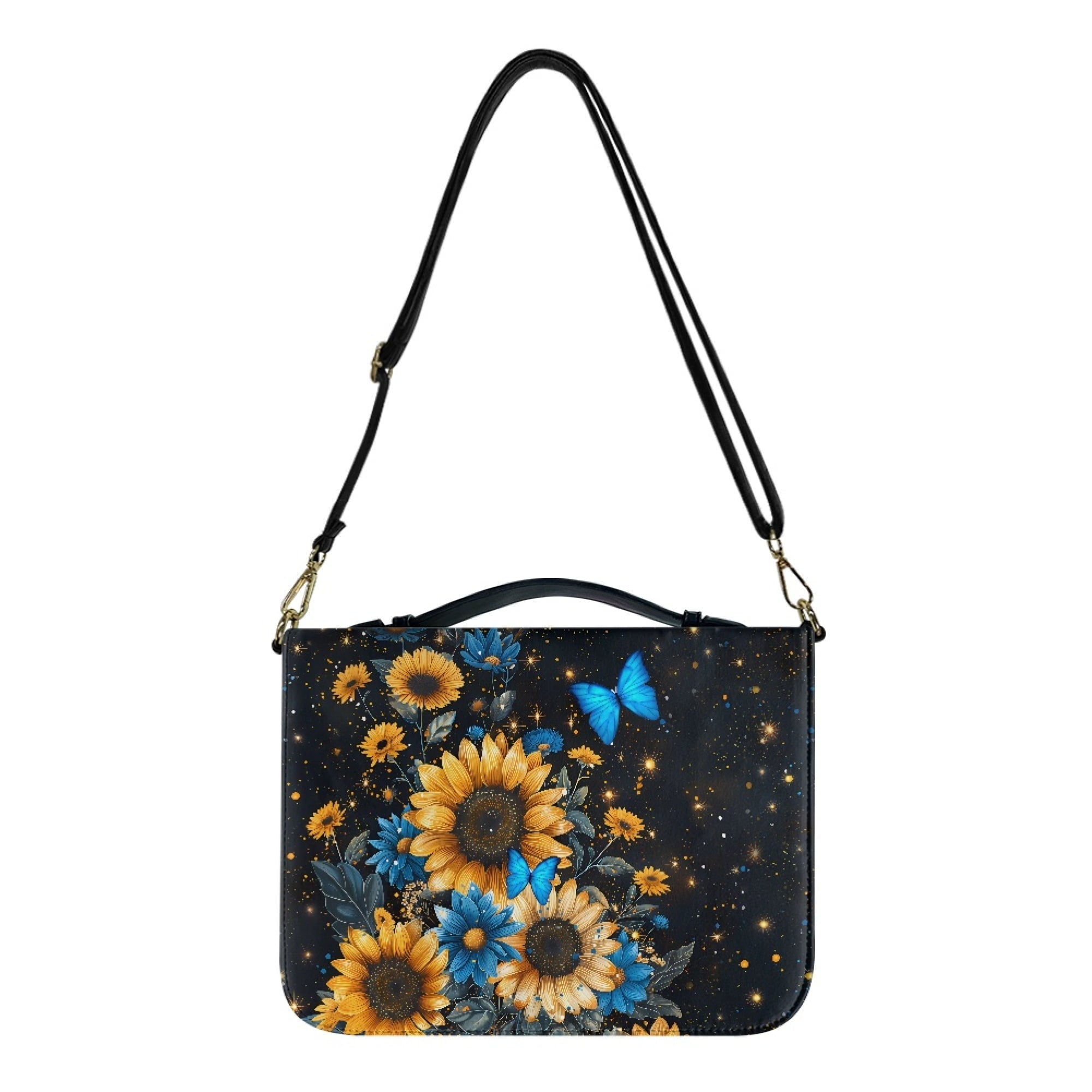 FOR U DESIGNS Galaxy Sunflower Bible Cover for Women Butterfly Leather Personalized Book Organizer Bag Size M Reusable Bible Case with Bookmark for Girls for Bible Study Religious