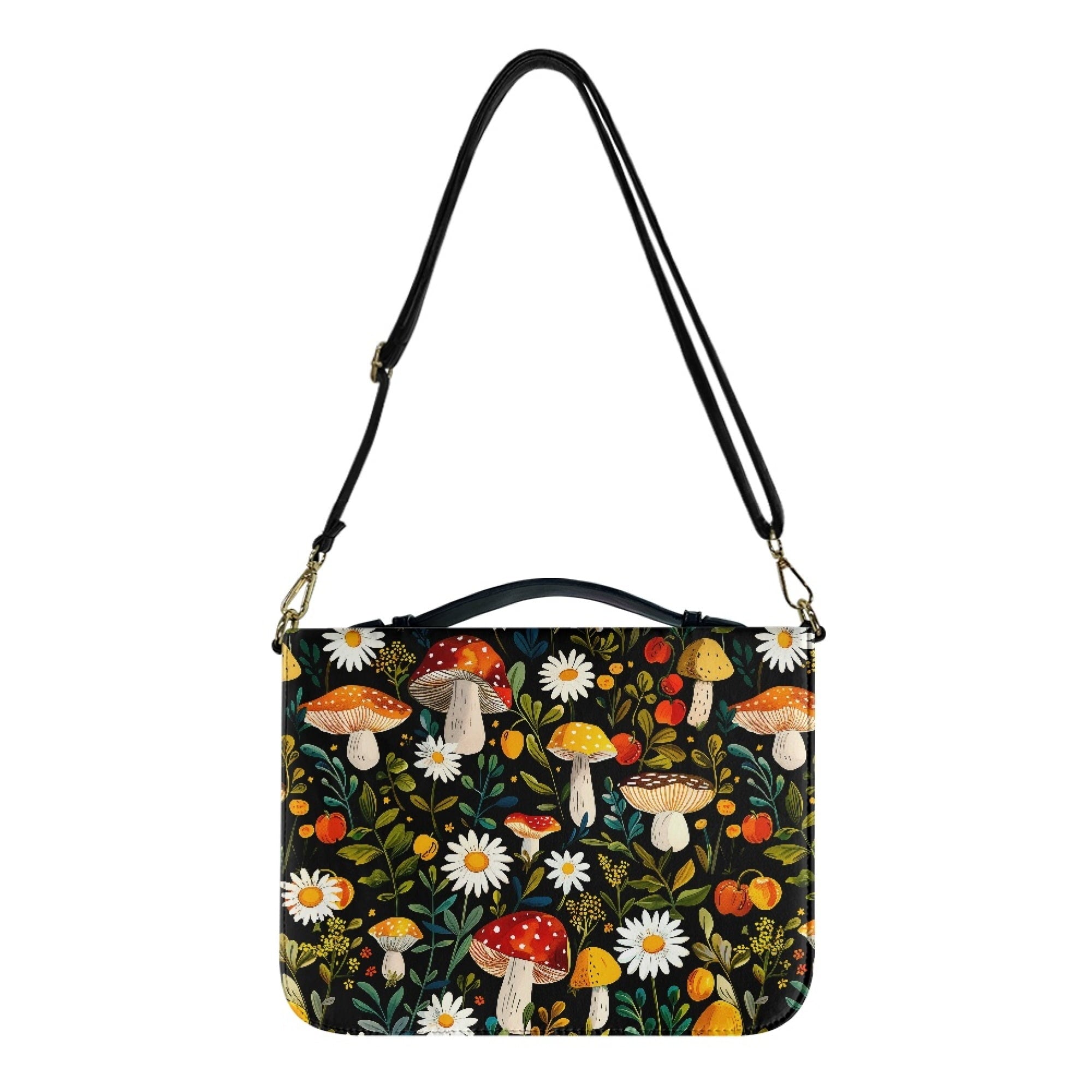 FOR U DESIGNS Mushroom Daisy Bible Cover for Women Soft Bible Case with Strap Size Large Easy to Clean PU Leather Sturdy Bible Protective Carrier Waterproof Personalized Book Organizer Bag
